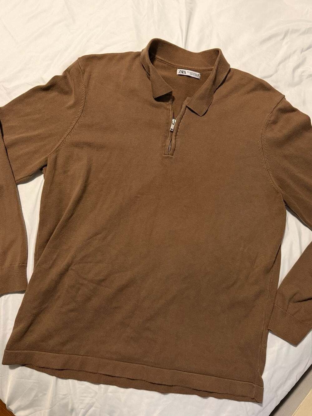Zara Brown Quarter-Zip Knit Long Sleeve Polo Sweater